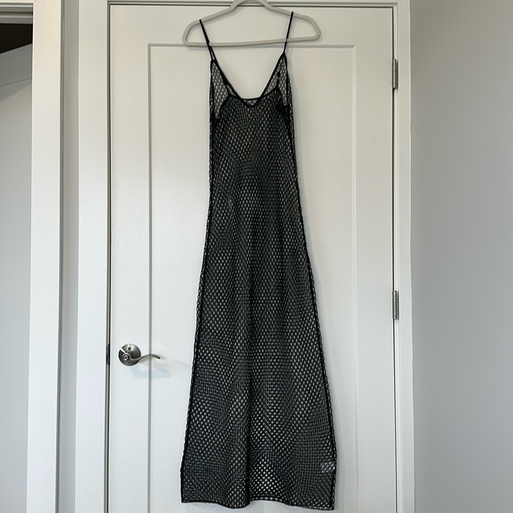 12th Tribe Black Open-Knit Mesh Maxi Dress